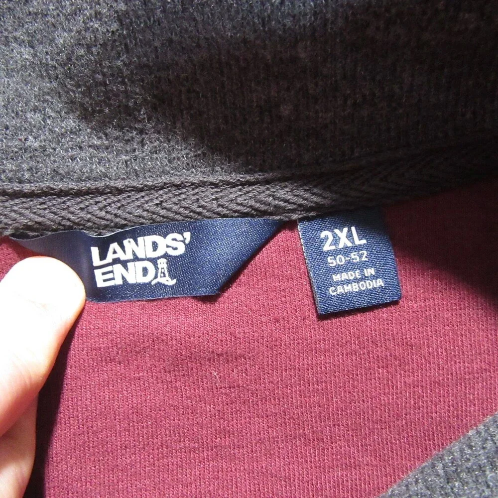 Lands' End Mens‎ Sweater Pullover 2XL Burgundy Cotton Polyester Zipper Pocket